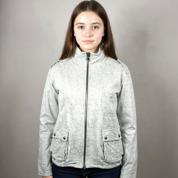 Kensie Girl Grey Utility Jacket Soft Zip-Up Moto Style with Pocket Detail Size L - Picture 1 of 14